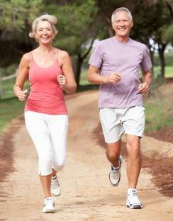 Elederly couple going for a run outdoors