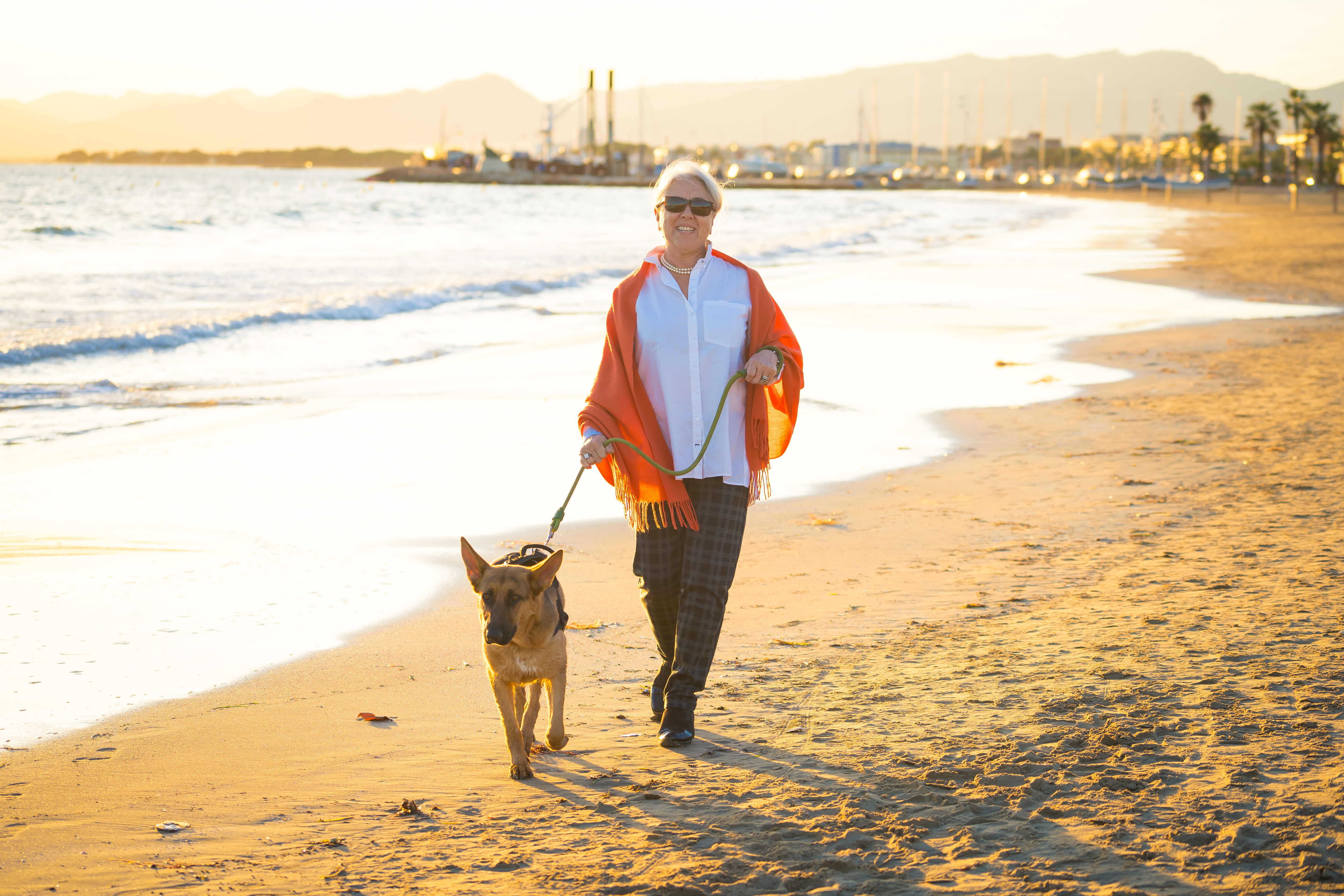 retiree walking her dog